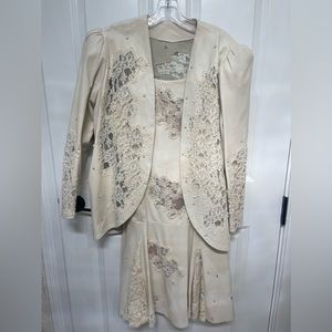 Ivory genuine leather custom made cocktail dress and jacket